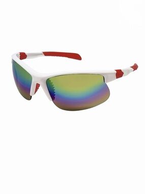 Sporty White & Red Frame Sports Wrap Mirror Sunglasses